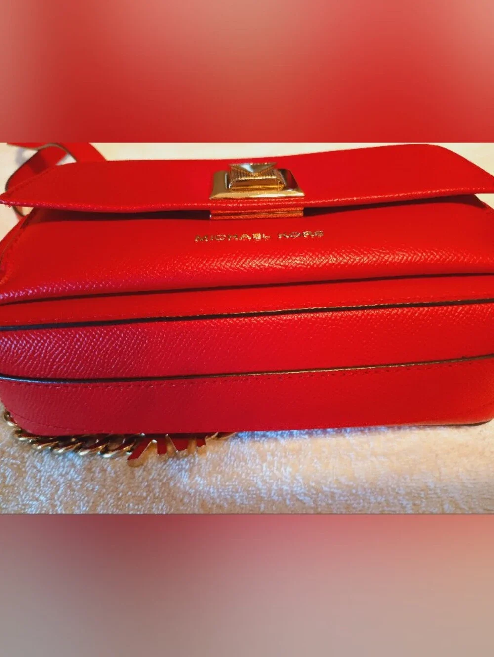 Michael Kors Red Leather Gold Chain Shoulder Bag